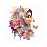 Watercolor Floral Muslim Arabian Woman #6 (Print Only)