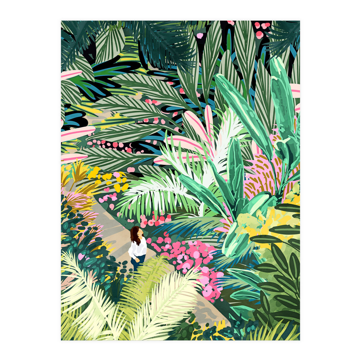 Bohemian Jungle, Tropical Botanical Nature Illustration, Forest Solo Travel Plants Painting (Print Only)