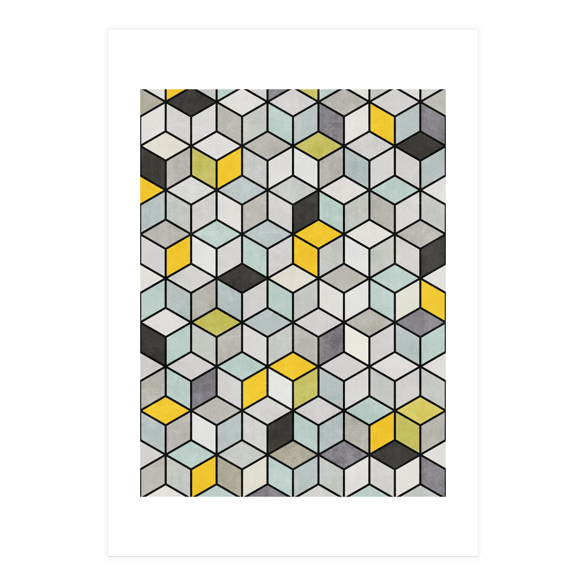 Colorful Concrete Cubes - Yellow, Blue, Grey (Print Only)