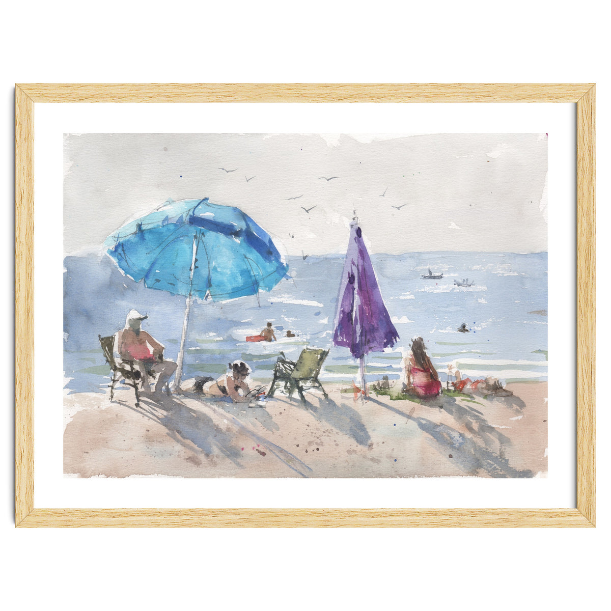 Under an umbrella in the sun. Watercolor