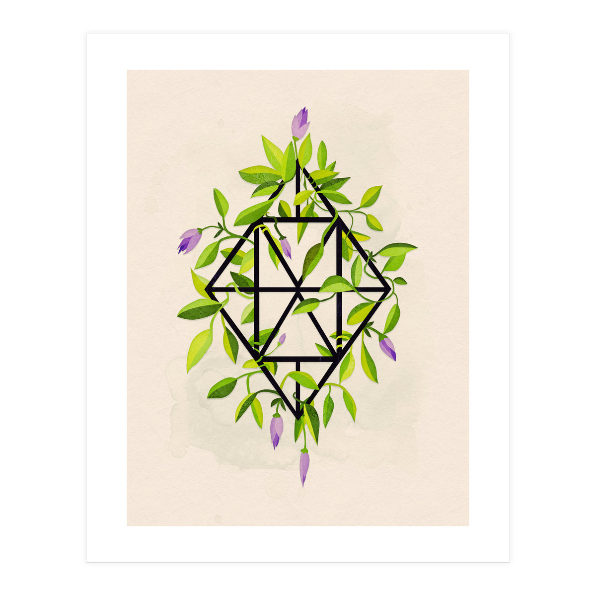 Geometric frame with leaves and flowers (Print Only)