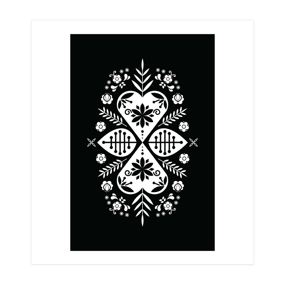 Scandinavian Folk Pattern Monochrome 01  (Print Only)