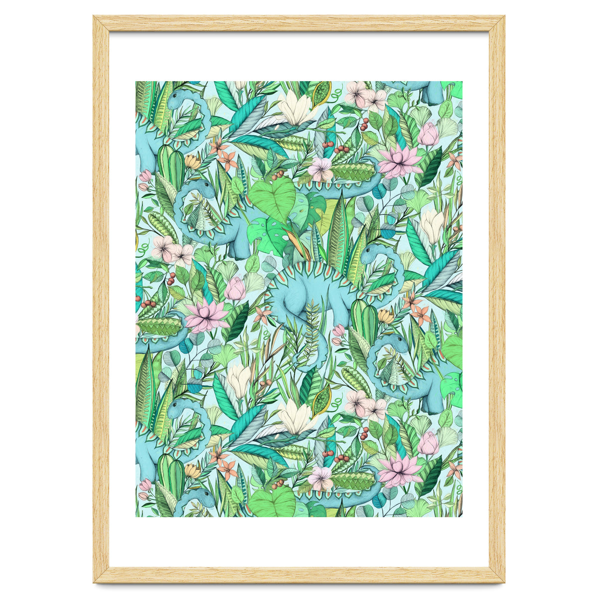 Improbable Botanical with Dinosaurs - soft pastels