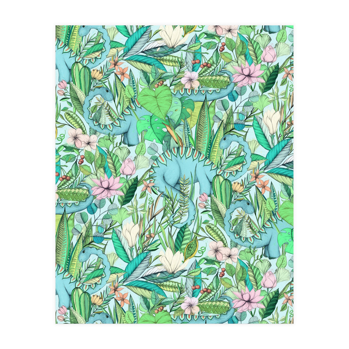 Improbable Botanical with Dinosaurs - soft pastels (Print Only)