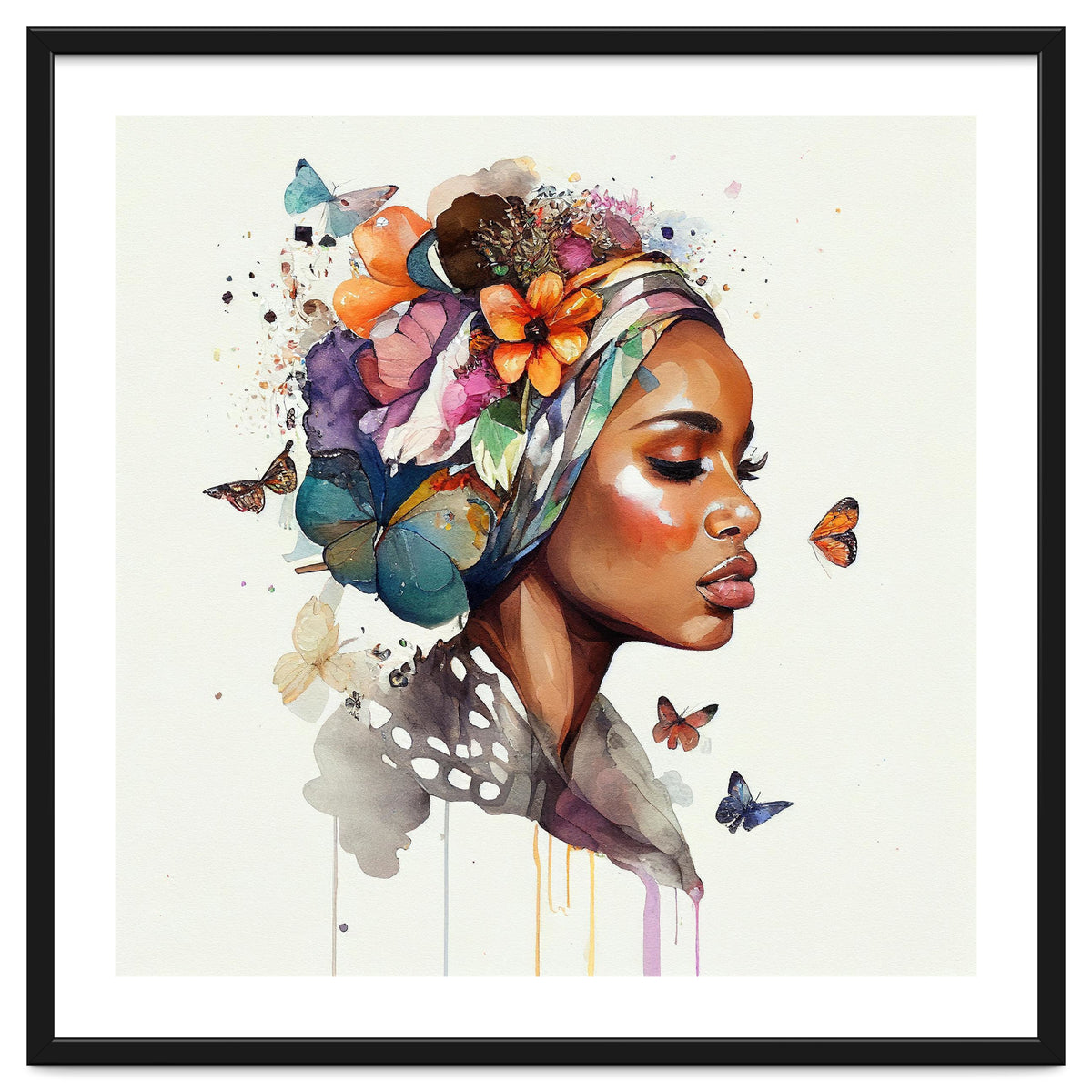 Watercolor Floral Muslim African Woman #3