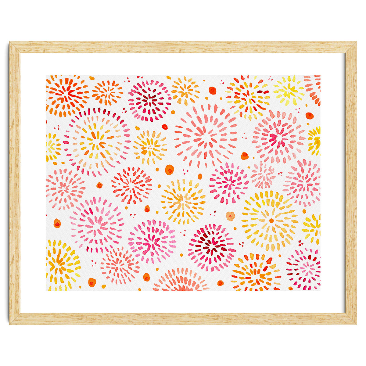 Abstract fireworks pattern in yellow and red