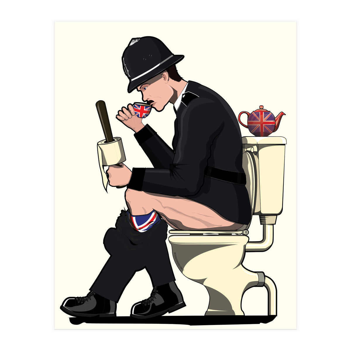 British Policeman on the Toilet, funny bathroom humour (Print Only)