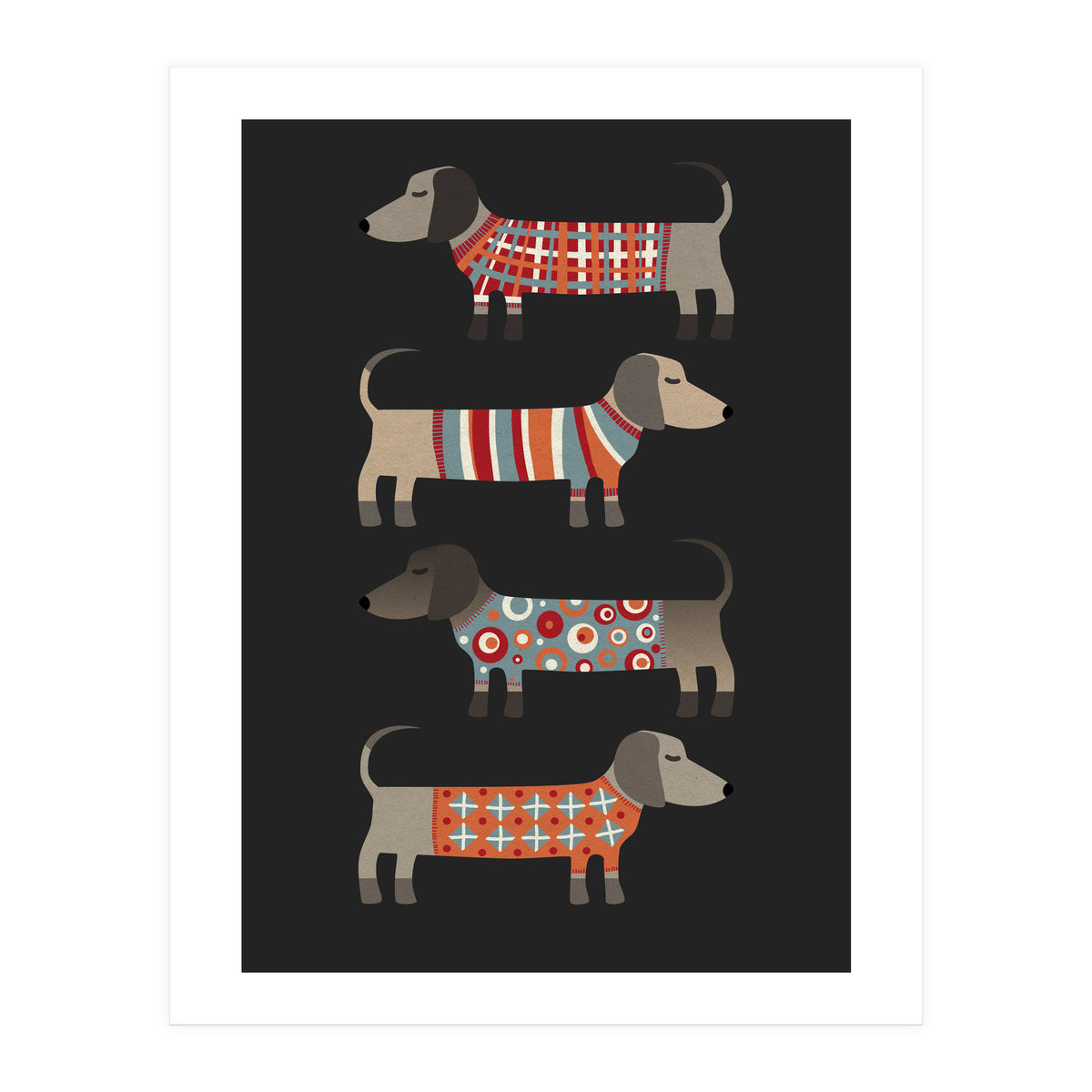 Sausage Dogs In Sweaters Dark (Print Only)