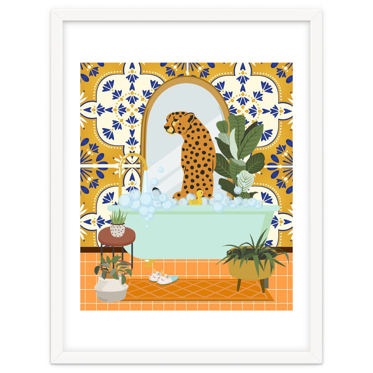 Cheetah Bathing in Moroccan Style Bathroom