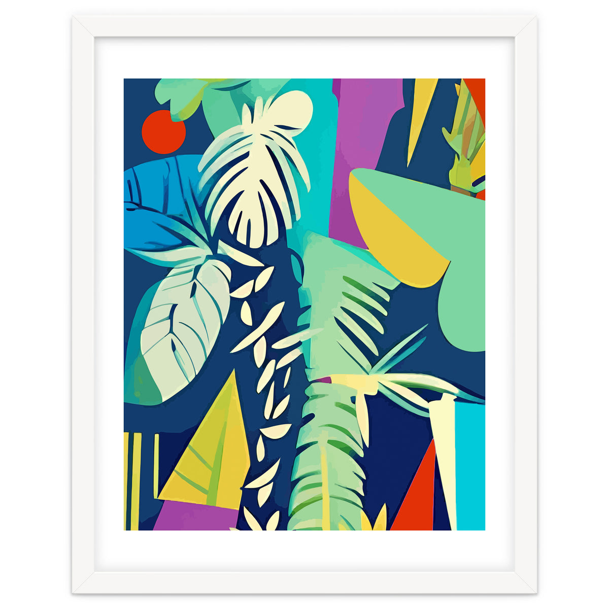 Tropical Wilderness, Abstract Botanical Jungle Plants, Pop of Color Eclectic Shapes Nature