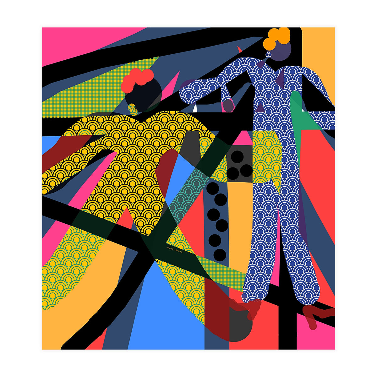 LADIES WEARING YELLOW AND BLUE PATTERNS (Print Only)
