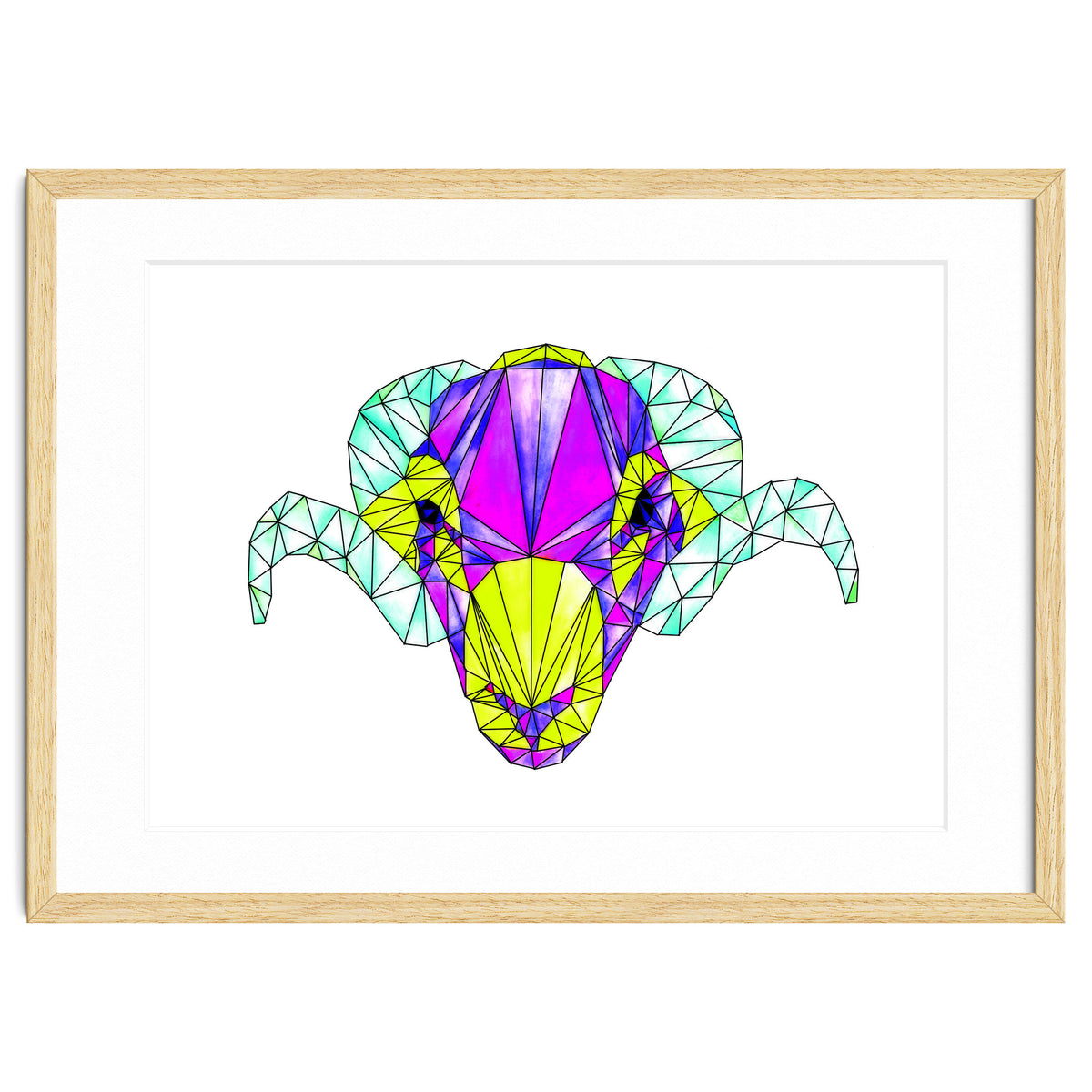 Colourful Geometric Swaledale Sheep Tup with Black Lines