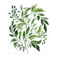 Botanical Abundance, Fresh Green Nature Watercolor Painting, Vibrant Leaves Minimal Illustration (Print Only)