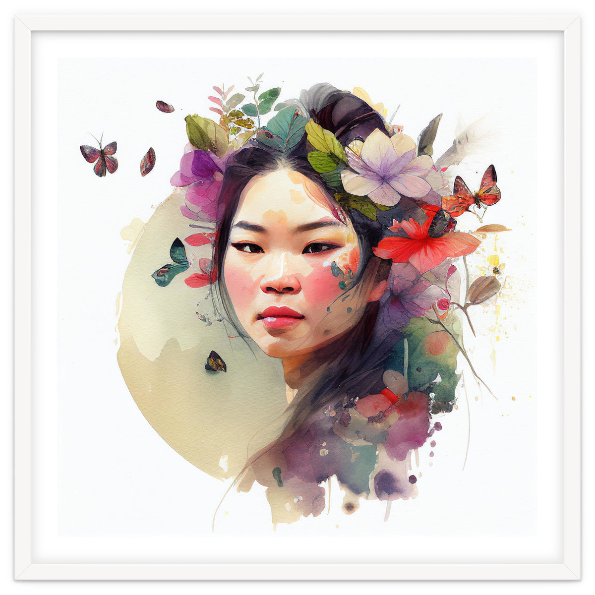 Watercolor Floral Asian Woman #3