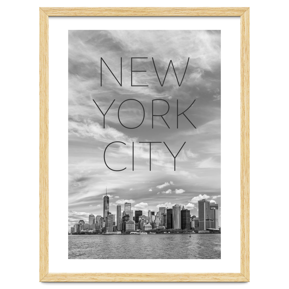 NYC Lower Manhattan & Hudson River | Text & Skyline