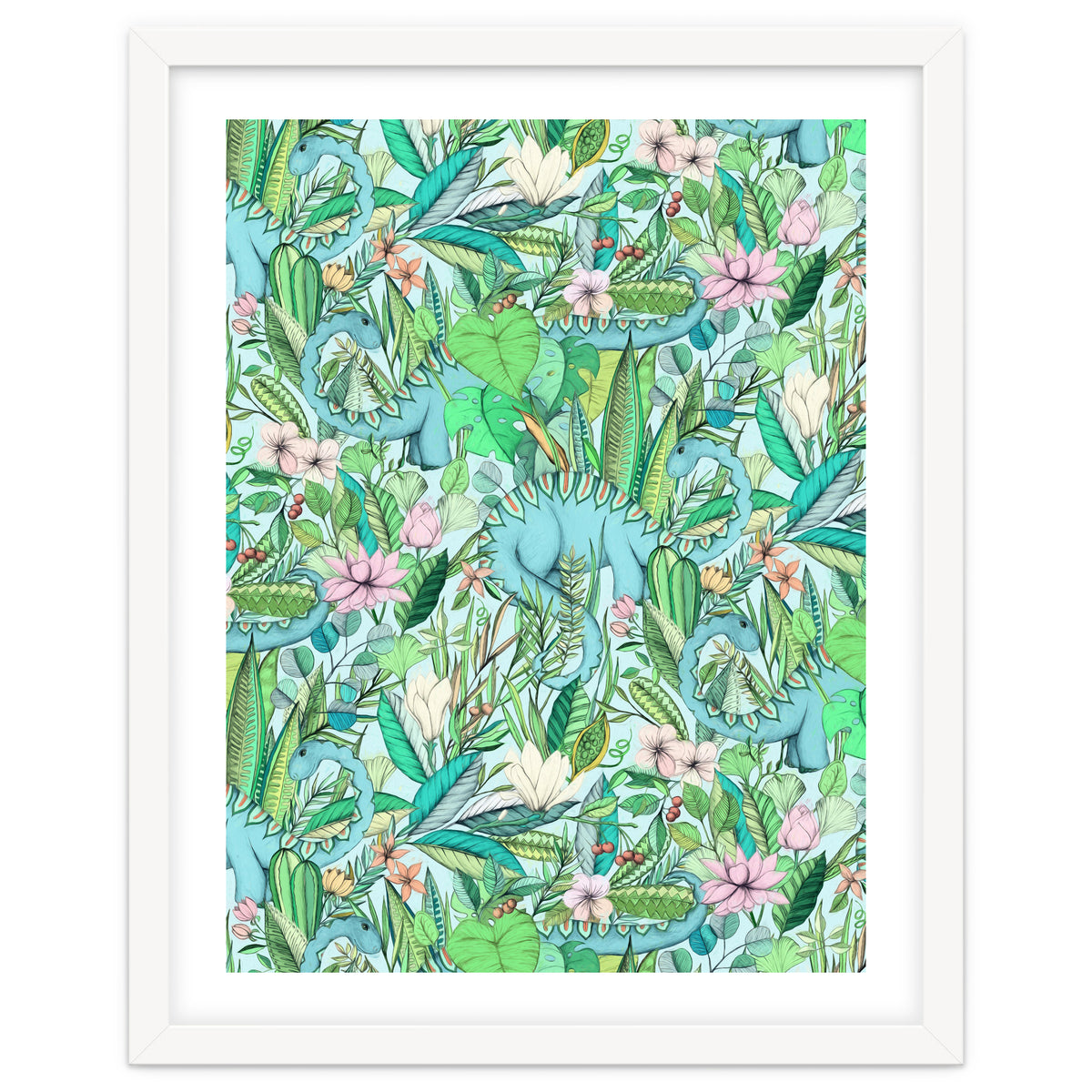 Improbable Botanical with Dinosaurs - soft pastels