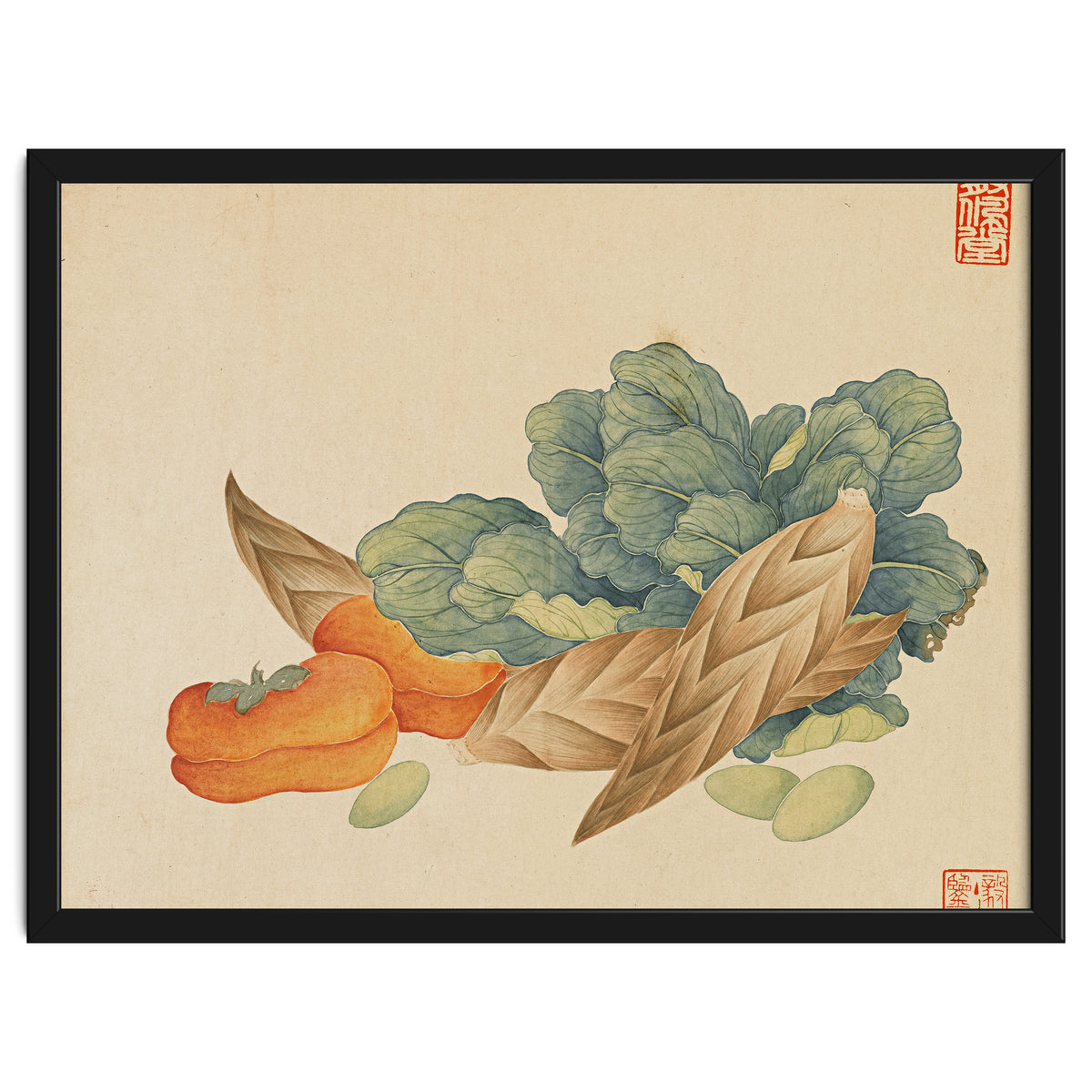 Wang Chengyu~flowers And Vegetables, Vegetables, Fruits, Chinese Cabbage, Lentils, Bamboo Shoots, Persimmons