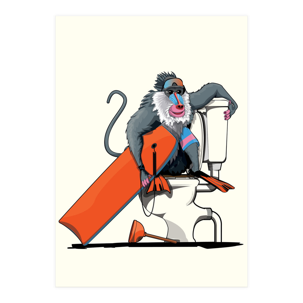 Baboon on the Toilet, Funny Bathroom Humour (Print Only)