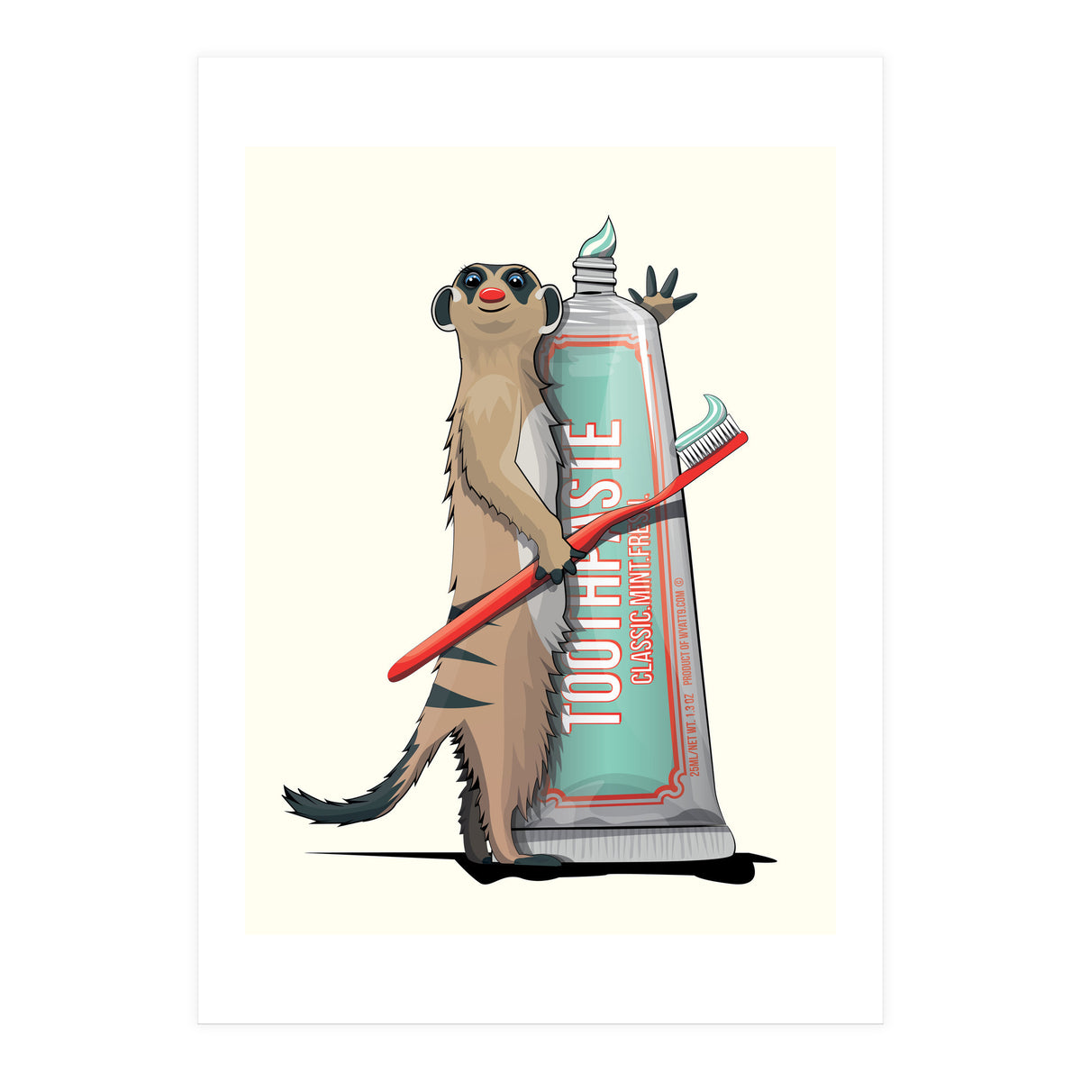 Meerkat Brushing Teeth, Funny Bathroom Humour (Print Only)
