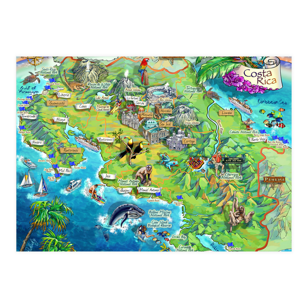Costa Rica Map Illustration (Print Only)