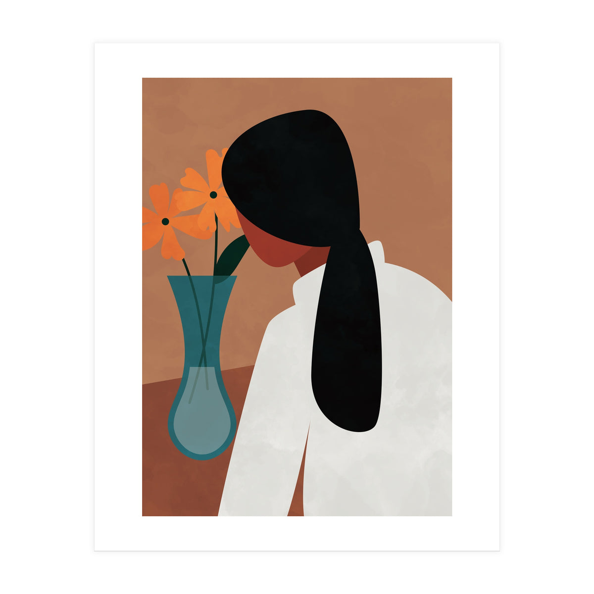 Modern Boho Woman with Flowers (Print Only)