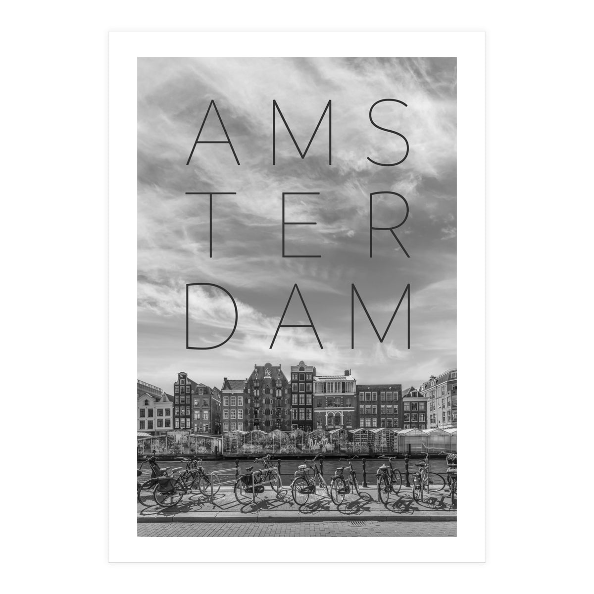 AMSTERDAM Singel Canal with Flower Market | Text & Skyline (Print Only)