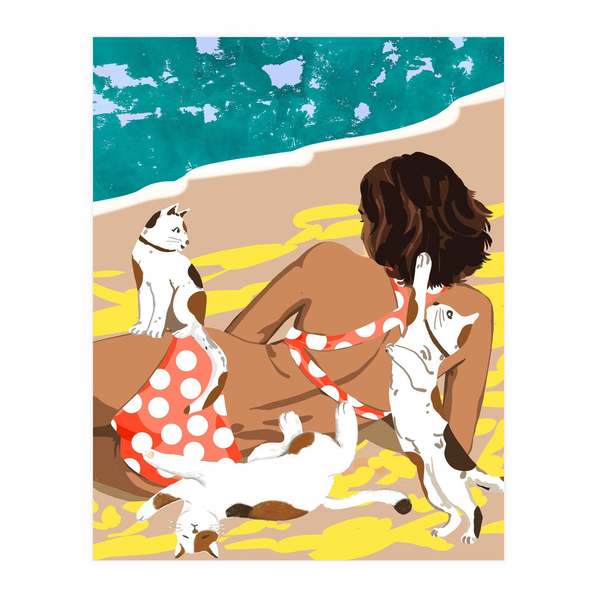 Cat Mom On The Beach (Print Only)