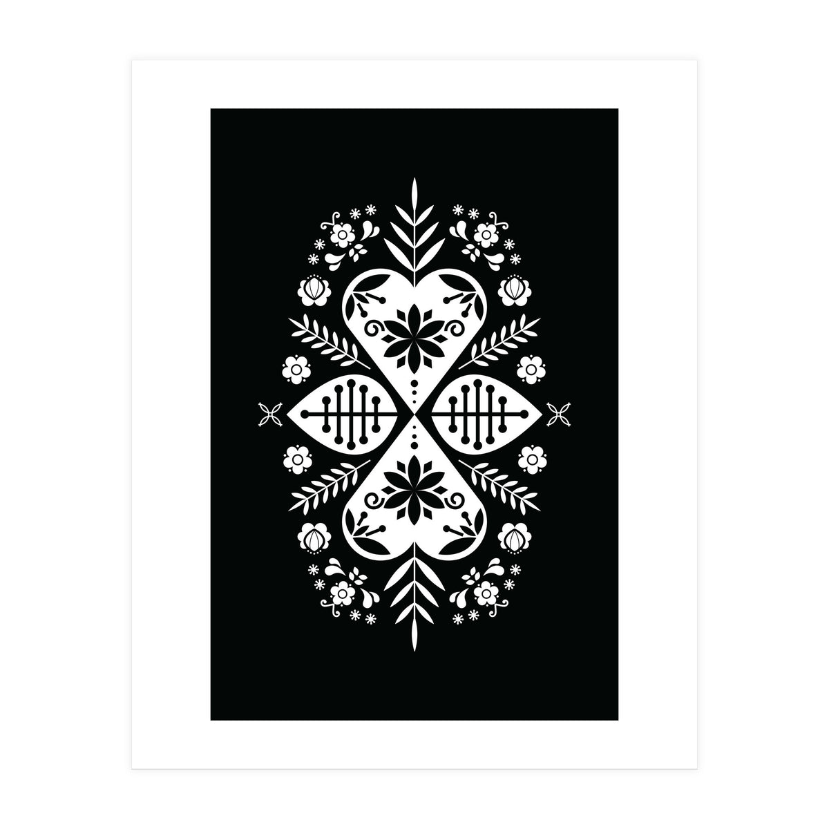 Scandinavian Folk Pattern Monochrome 01  (Print Only)