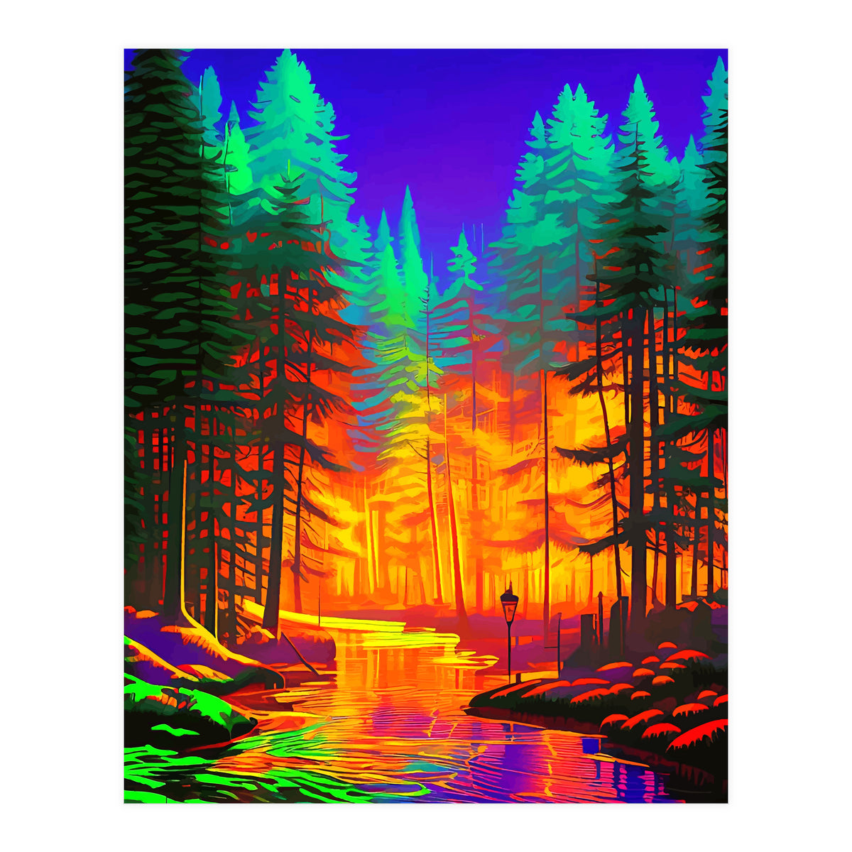 The Neon Mirage, Forest Trees Nature, Eclectic Electric Pop Art, Colorful Bright Contemporary Modern (Print Only)