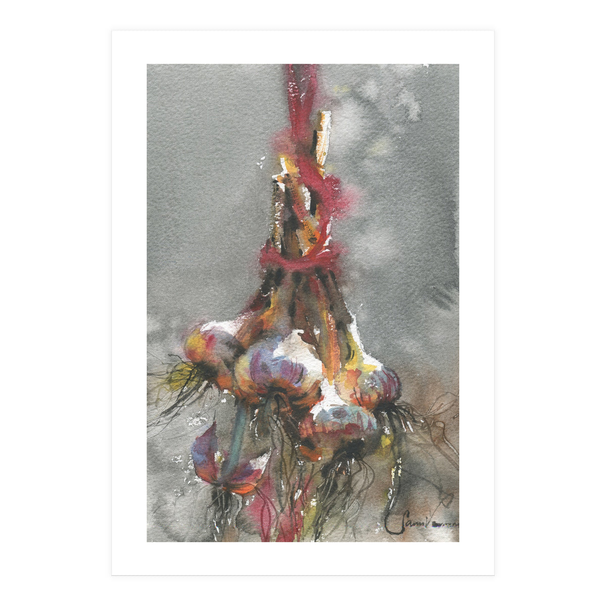 Garlic still life watercolor painting (Print Only)
