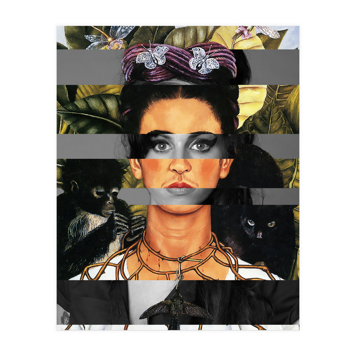 Frida's Self Portrait With Thorn Necklace & Amy Winehouse (Print Only)