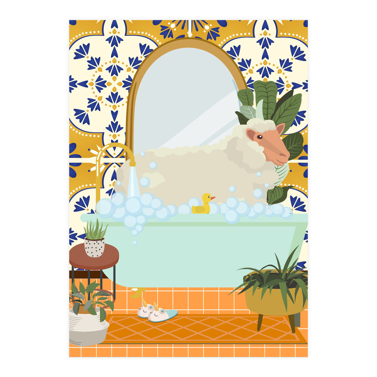 Sheep Bathing in Moroccan Style Bathroom (Print Only)