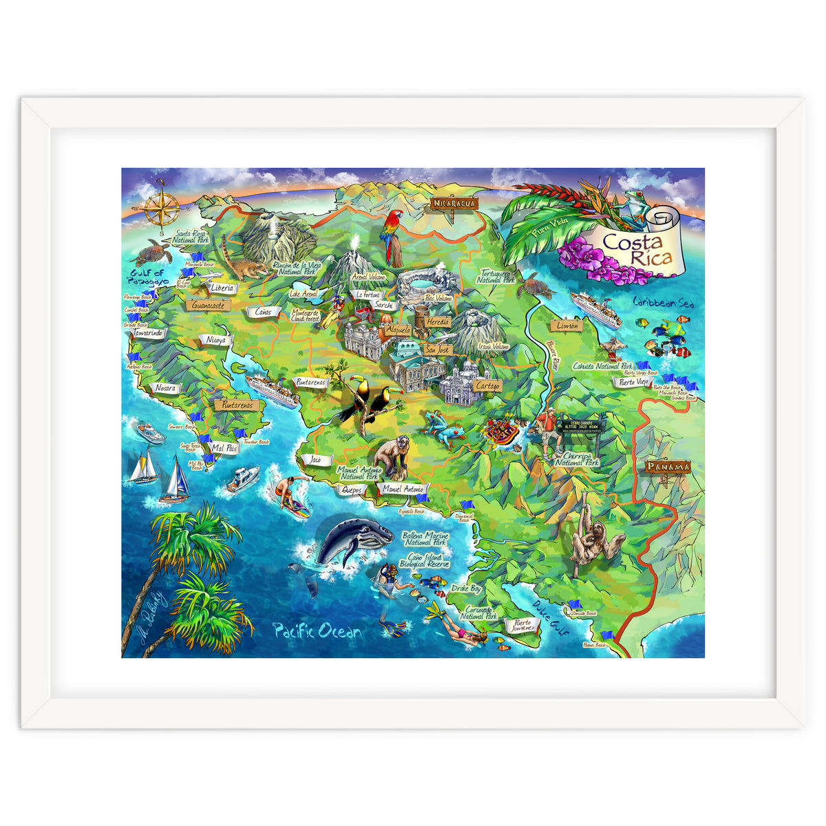 Costa Rica Map Illustration