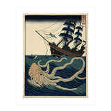 Giant Squid Attacking Ship Japanese Woodblock Print (Print Only) thumbnail