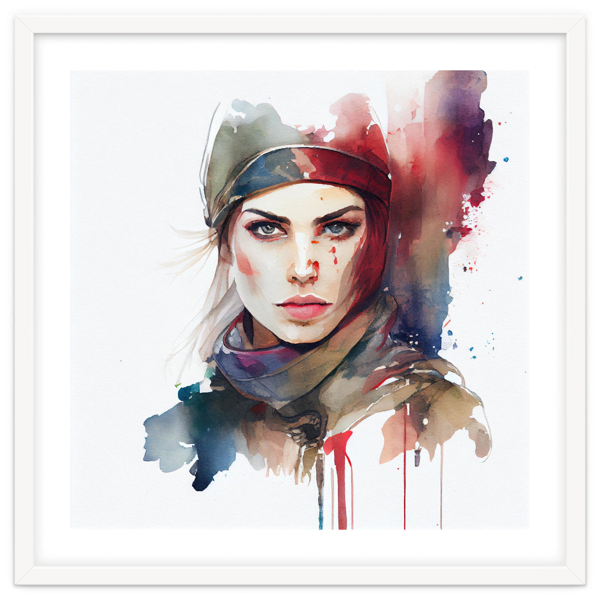 Watercolor Medieval Soldier Woman #1