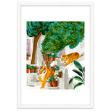 Tigers in Greece | Santorini Travel Architecture, Wildlife Animal Painting | Watercolor Illustration thumbnail
