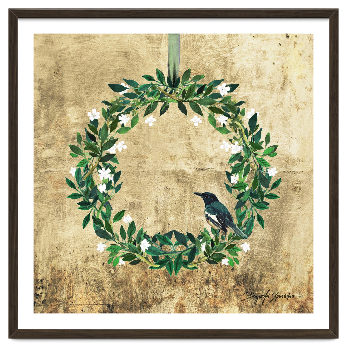 Wreath #White Flowers & Bird #Royal collection