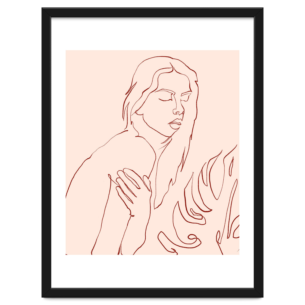 Lueur, Tropical Nude Modern Bohemian Woman Line Art, Minimal Scandinavian Sketch Blush Drawing