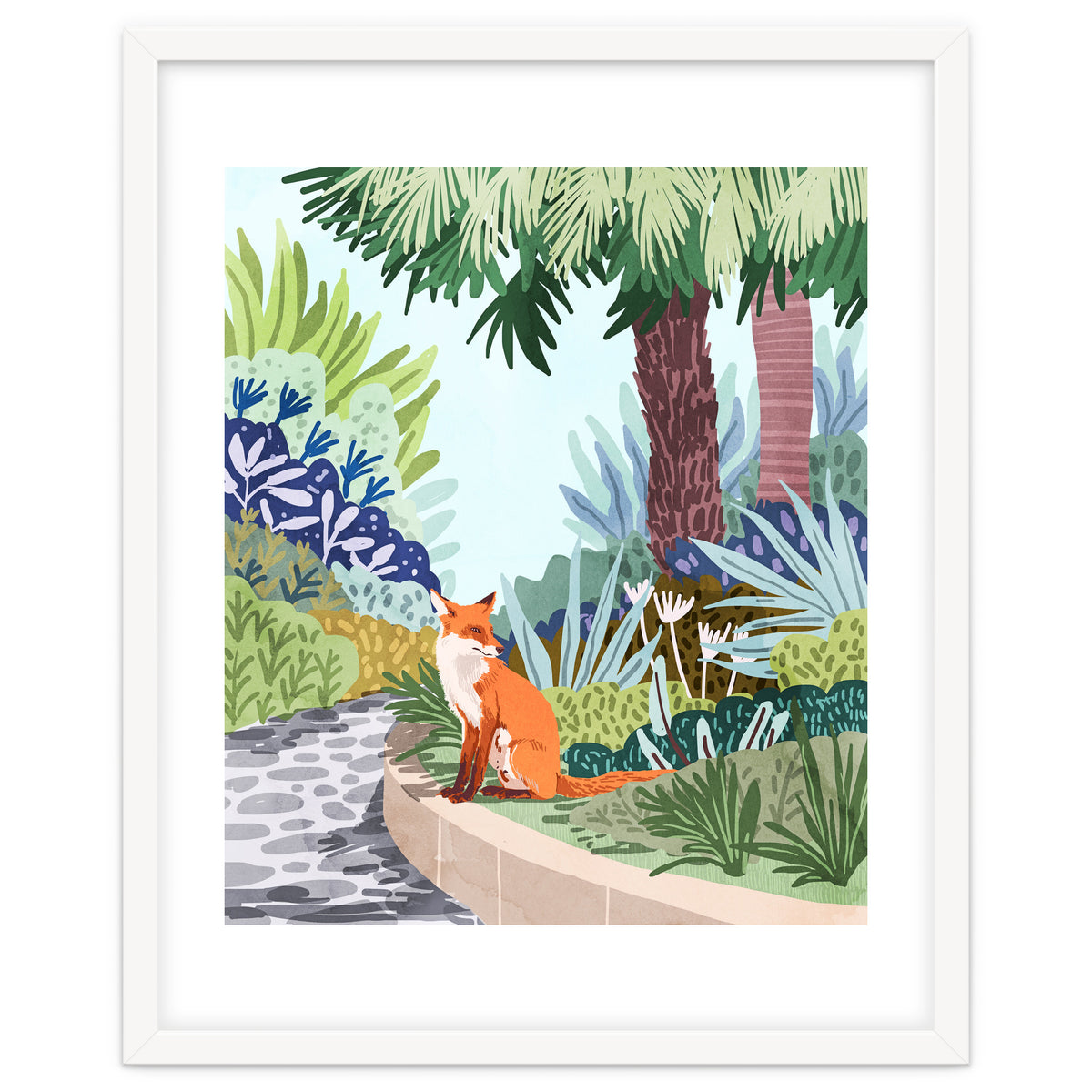 Fox in The Garden | Animals Wildlife Botanical Nature Painting | Boho Colorful Jungle Illustration