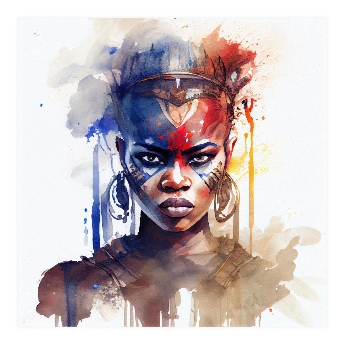 Watercolor African Warrior Woman #1 (Print Only)