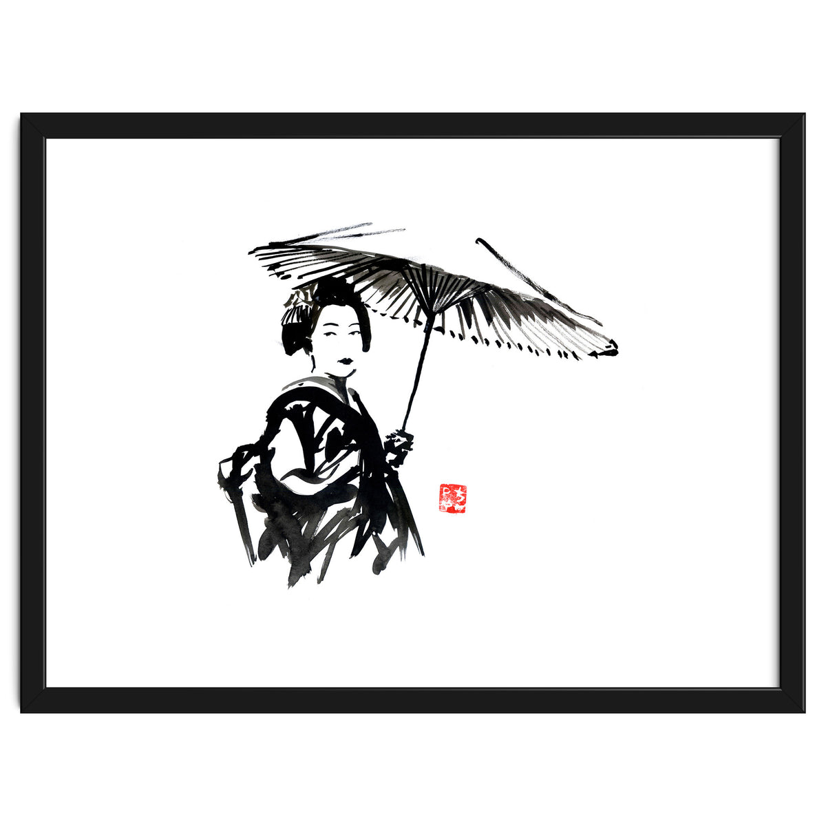 geisha under umbrella