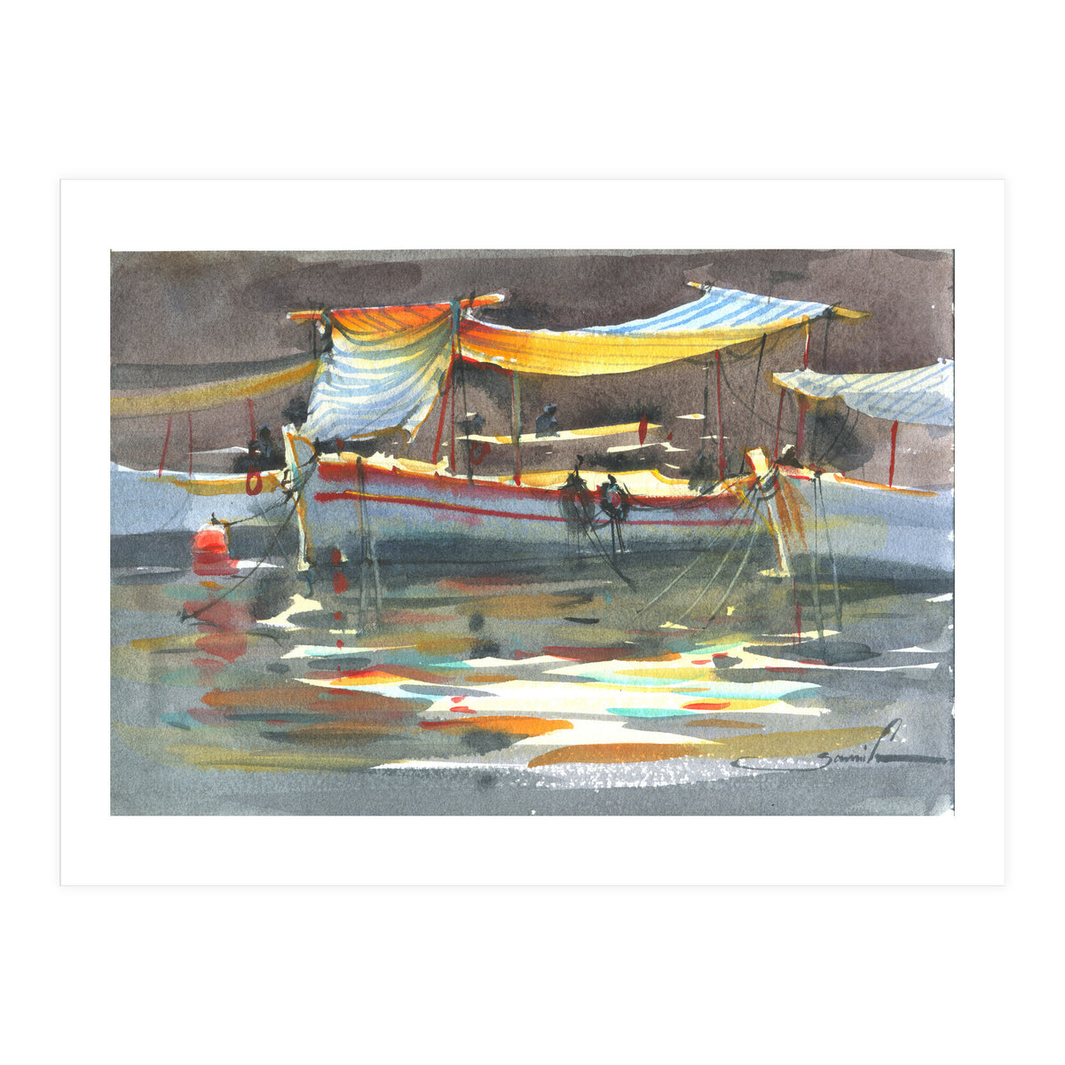 Yacht painting art watercolor (Print Only)