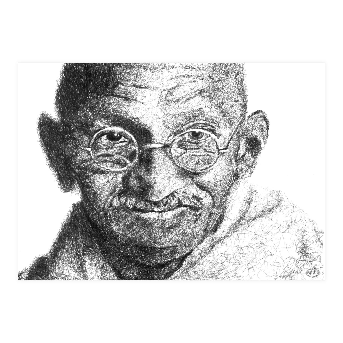 Mahatma Gandhi Scribble Style Portrait (Print Only)