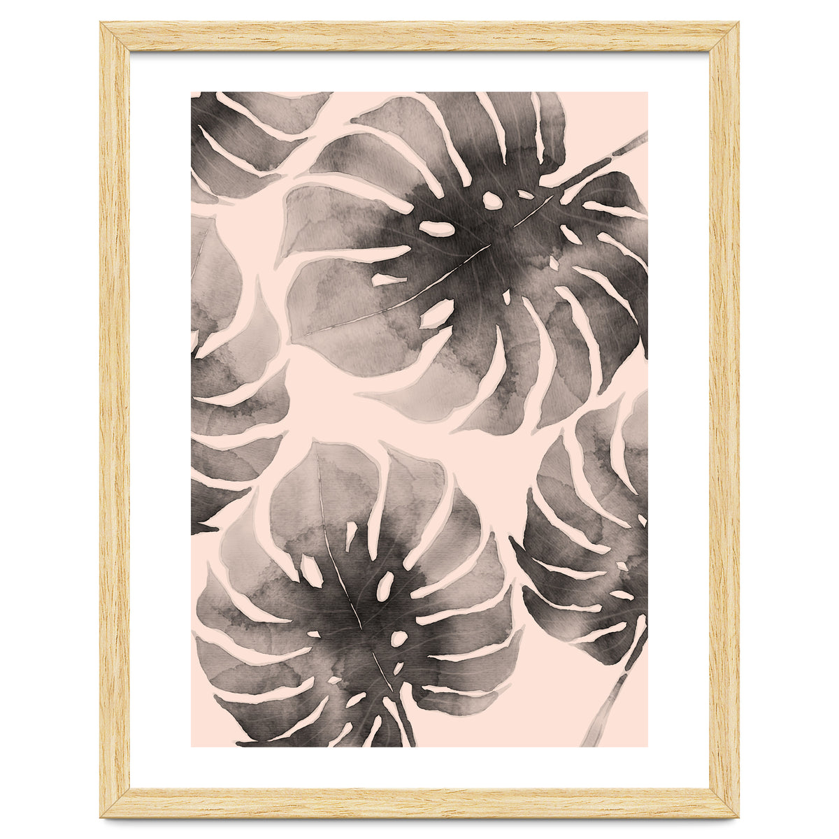 Monstera pink and gray watercolor