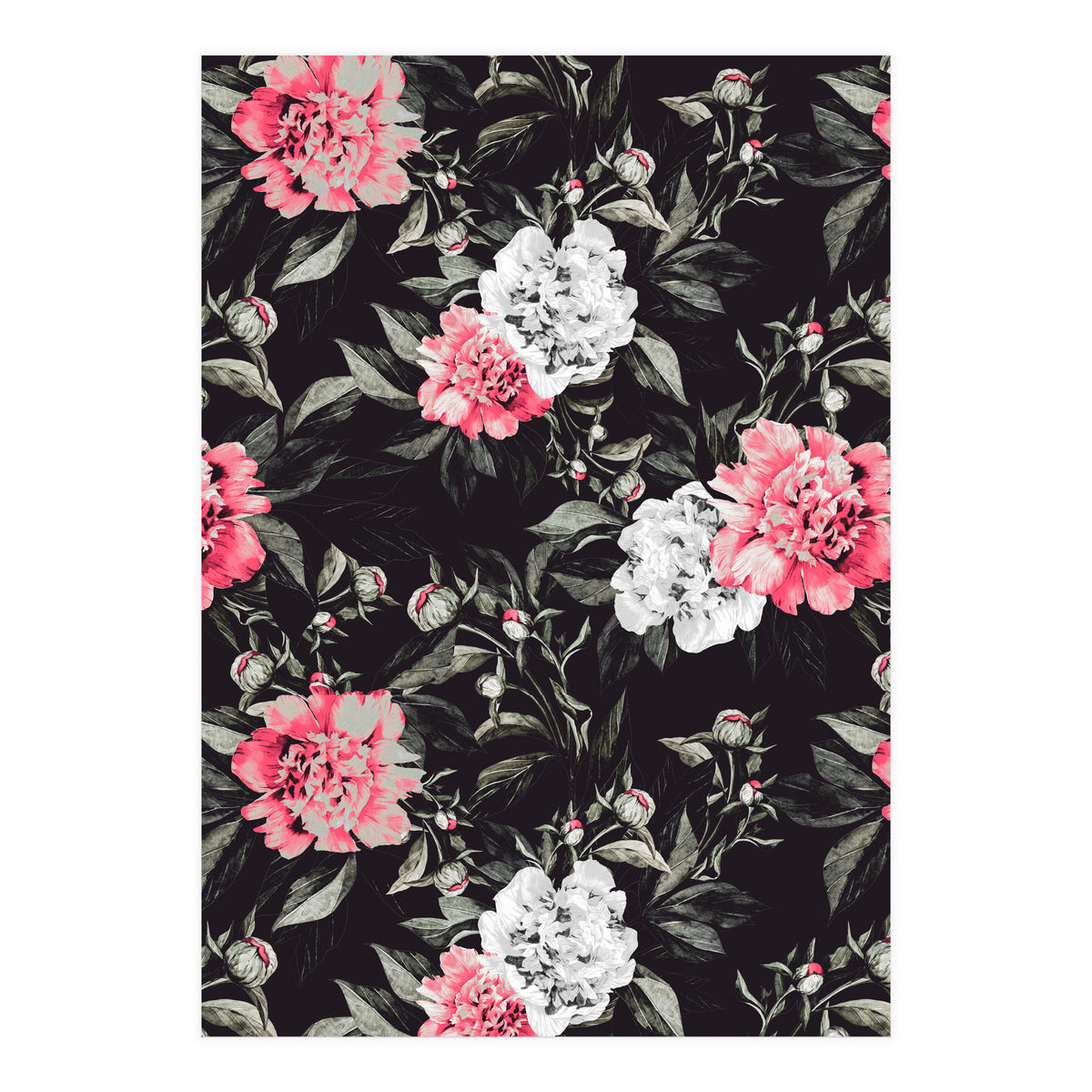 Floral pink - black & white dark (Print Only)
