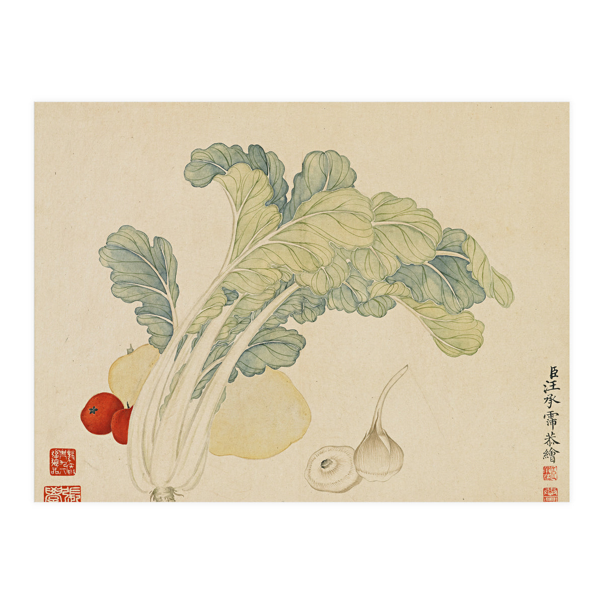 Wang Chengyu ~flowers, Vegetables, Chinese Cabbage, Potatoes, Garlic, Tomatoes, Vegetables (Print Only)