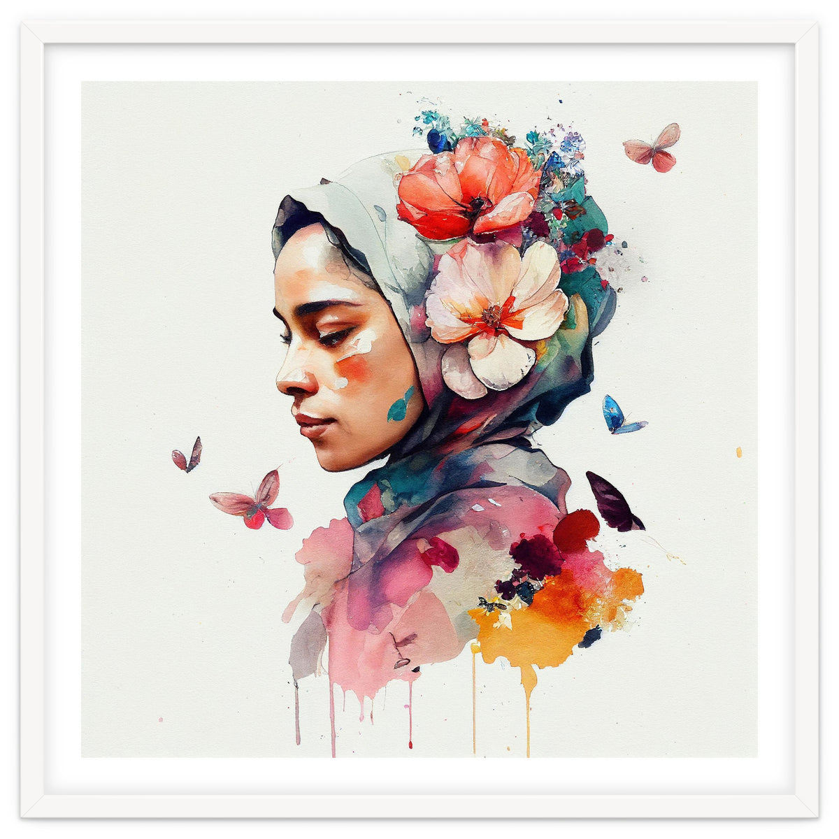 Watercolor Floral Muslim Woman #3