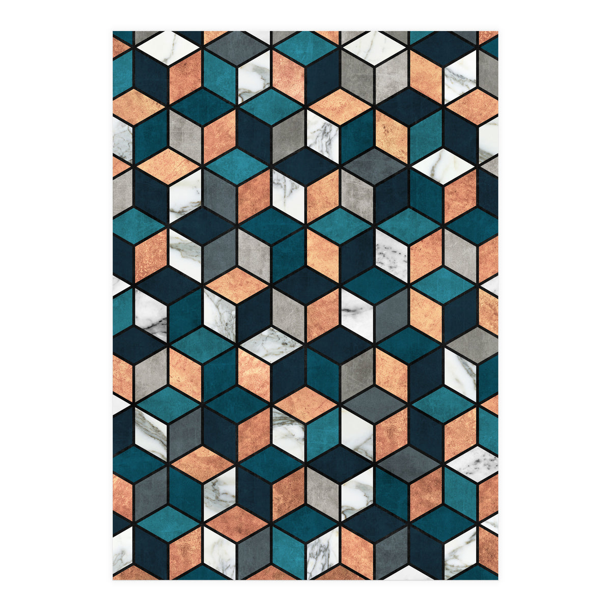 Copper, Marble and Concrete Cubes with Blue (Print Only)