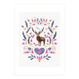 Floral Stag | Pink And Blue (Print Only) thumbnail
