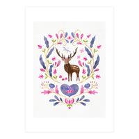 Floral Stag | Pink And Blue (Print Only)